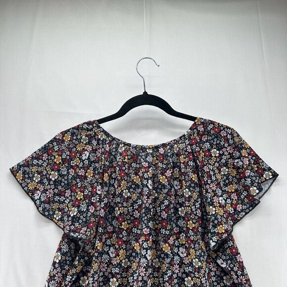 Simple Fun Tunic Size M Peasant Floral Blouse  Tie Neck Flare Sleeve Multicolor - Picture 5 of 11